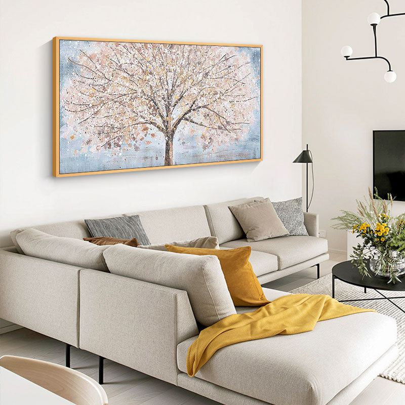 Old Day Dreams-Blooming Tree Oil Painting, Floral Landscape Wall Art for Home Decor
