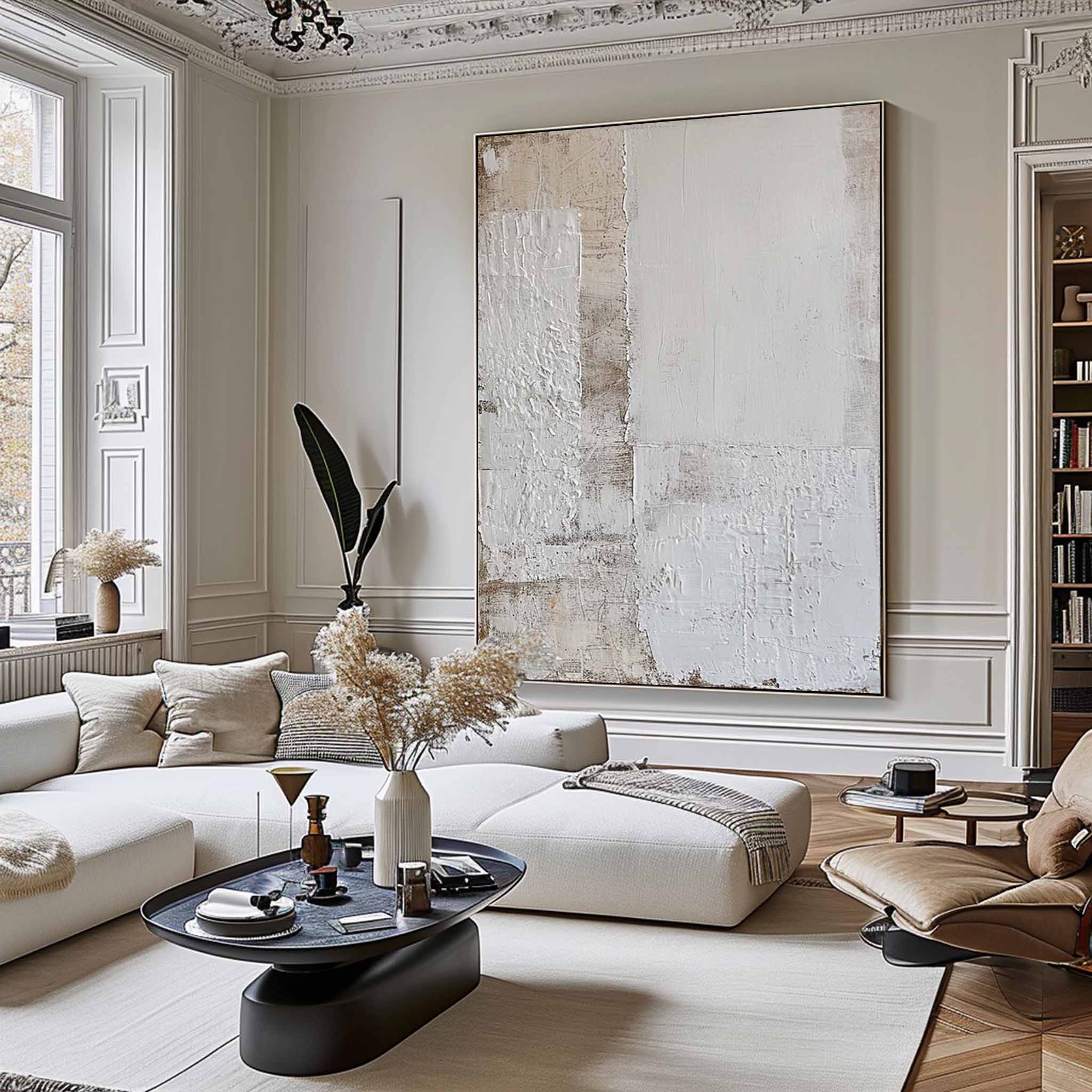 Reinweiße strukturierte geometrische Kunst