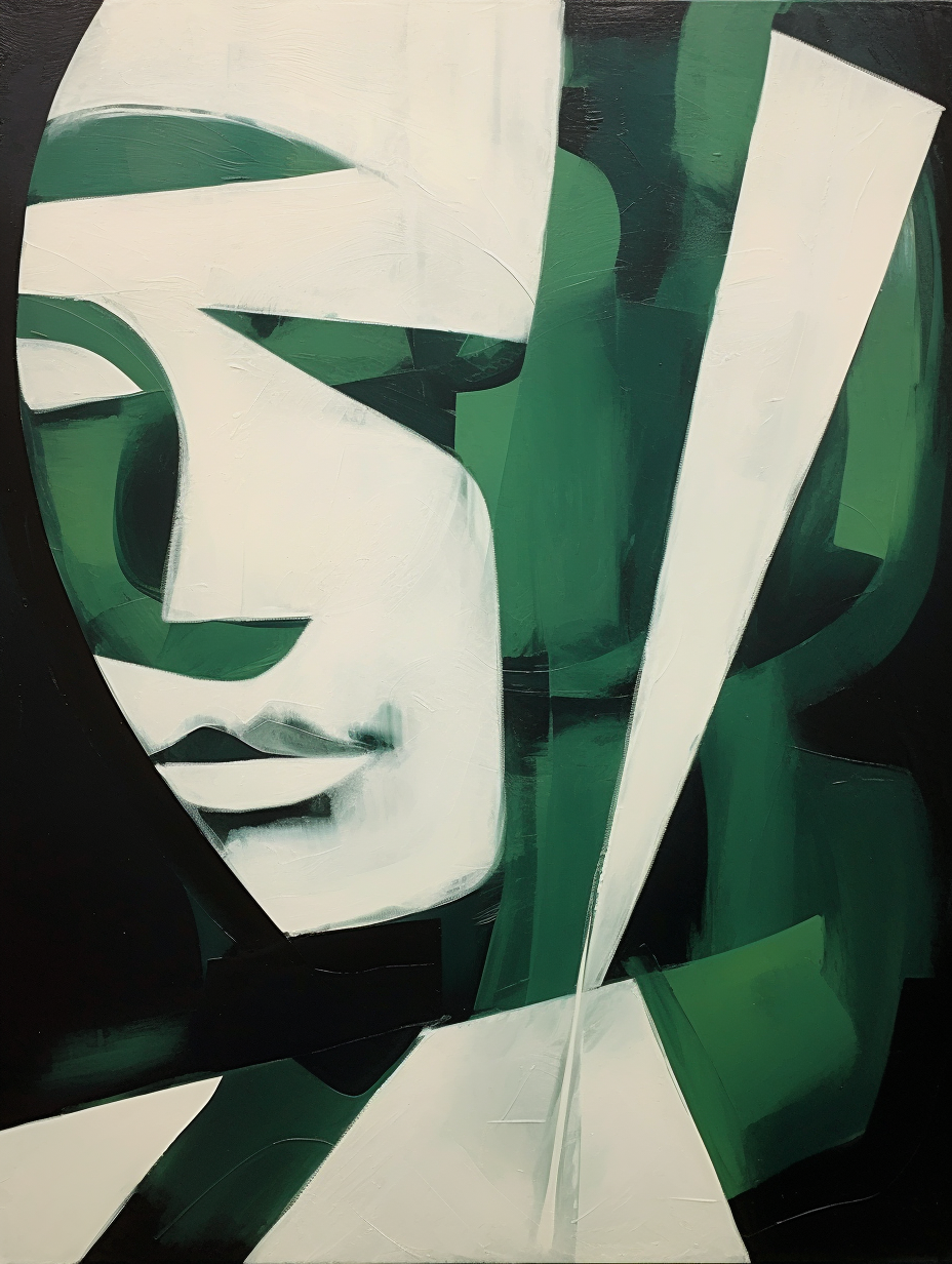 Green And White Abstract Woman Face Oil Painting Abstract Face Art On Canvas Minimalist Wall Art