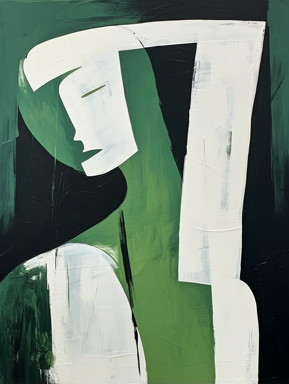Large White and Green Minimalistic Abstract Wall Art Abstract Woman Art on Canvas Original Artist