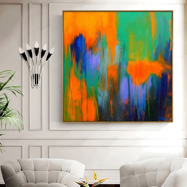 Large Canvas Art OriginalOrange And Blue Canvas Acrylic Abstract Texture Art | Imaginary hell