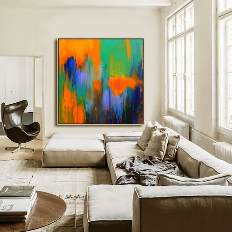 Large Canvas Art OriginalOrange And Blue Canvas Acrylic Abstract Texture Art | Imaginary hell