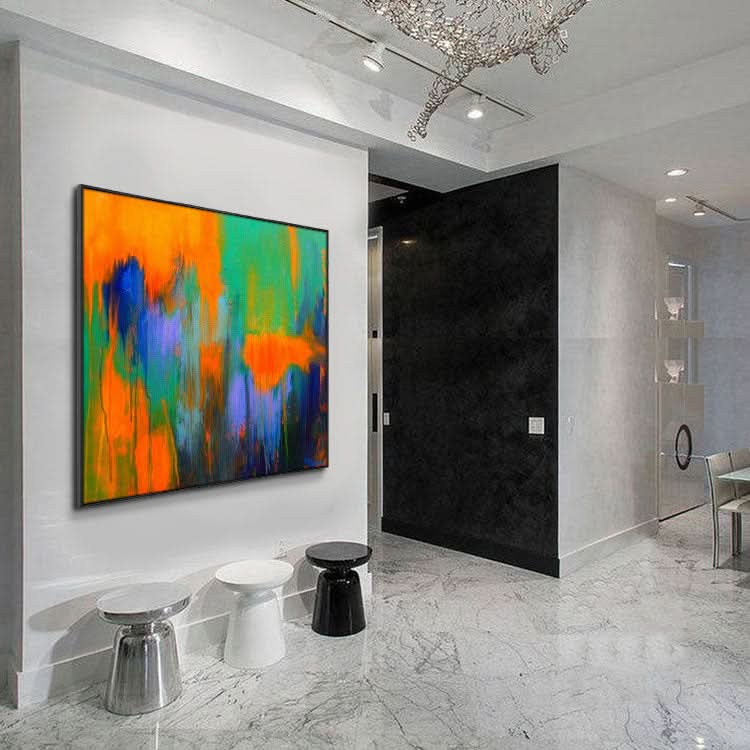 Large Canvas Art OriginalOrange And Blue Canvas Acrylic Abstract Texture Art | Imaginary hell