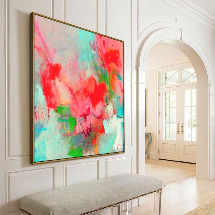 Ölgemälde Wandkunst Original Kunst Gemälde Rot Grün Gemälde Kunstwerk auf Leinwand | Dinosaurierfossilien