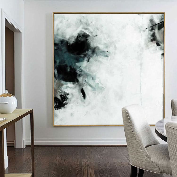 Schwarz-Weiß-Gemälde, Übergroßes Gemälde, Original-Ölgemälde, Zeitgenössisches Gemälde, Wanddekoration, Kunst | Hahn