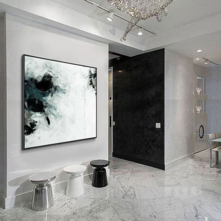 Schwarz-Weiß-Gemälde, Übergroßes Gemälde, Original-Ölgemälde, Zeitgenössisches Gemälde, Wanddekoration, Kunst | Hahn