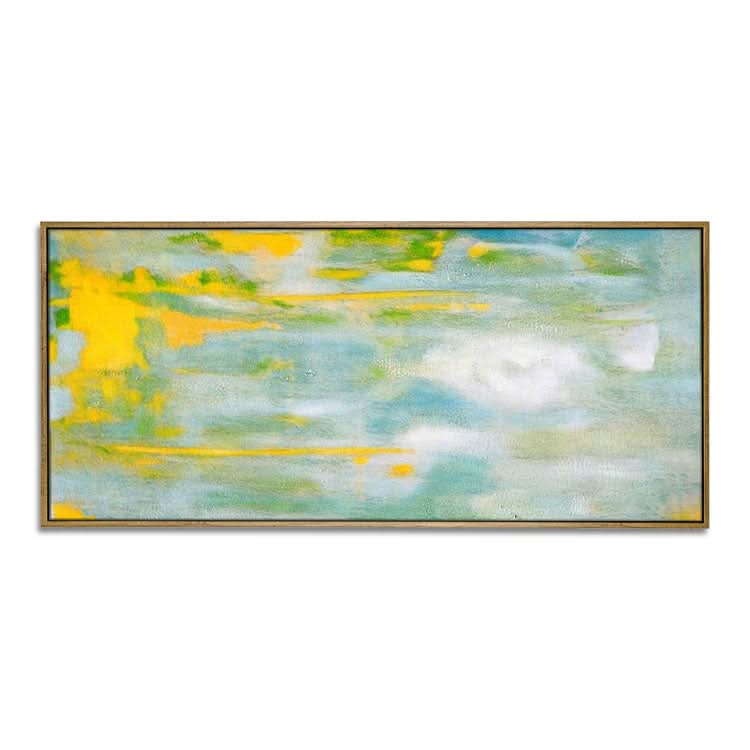 Paysage abstrait en jaune, vert et blanc | Art simple