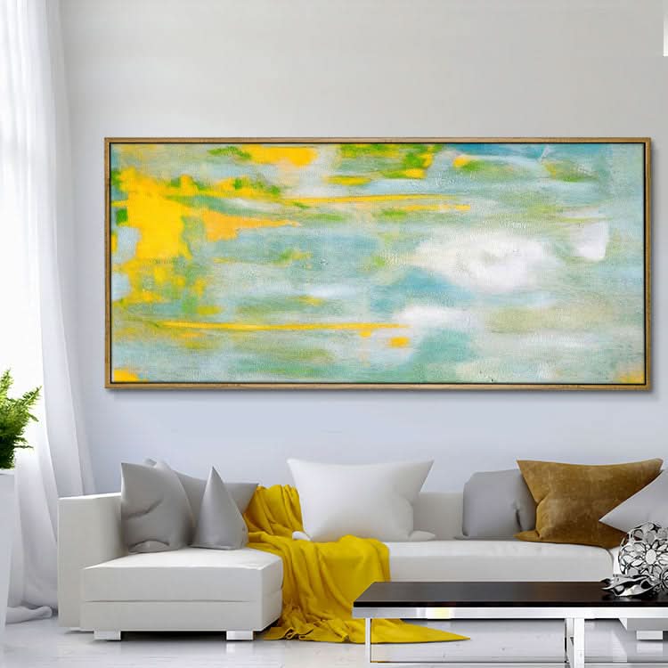 Paysage abstrait en jaune, vert et blanc | Art simple