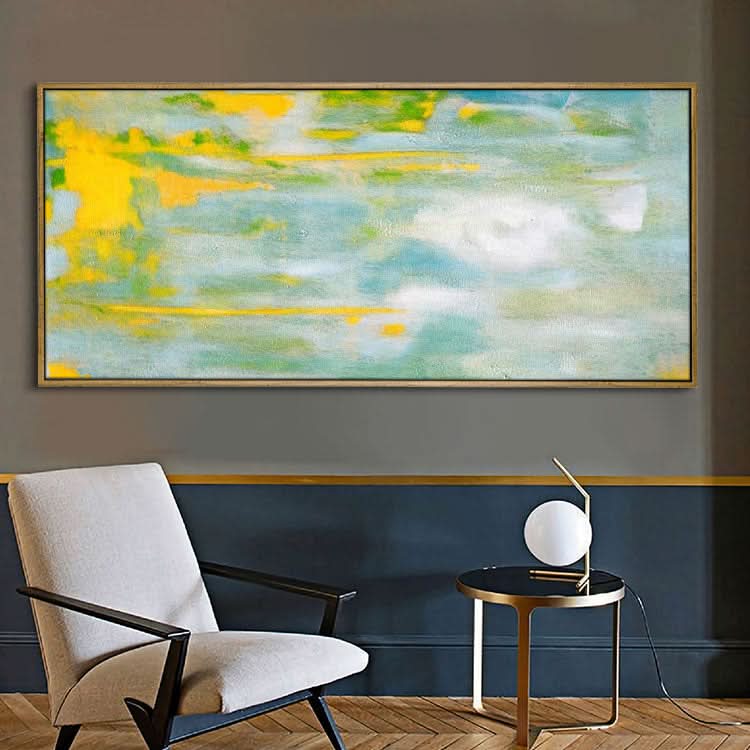 Paysage abstrait en jaune, vert et blanc | Art simple