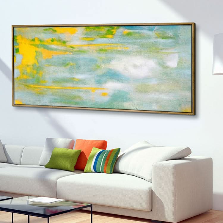 Paysage abstrait en jaune, vert et blanc | Art simple