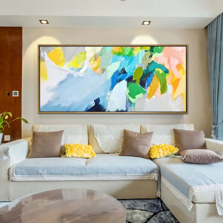 Handgemaltes Ölgemälde Großes Ölgemälde Leinwand Wohnzimmer Abstraktes Ölgemälde Wohnzimmer Hellblau Abstrakte Kunst Grüne Malerei | Verdiene deinen Lebensunterhalt