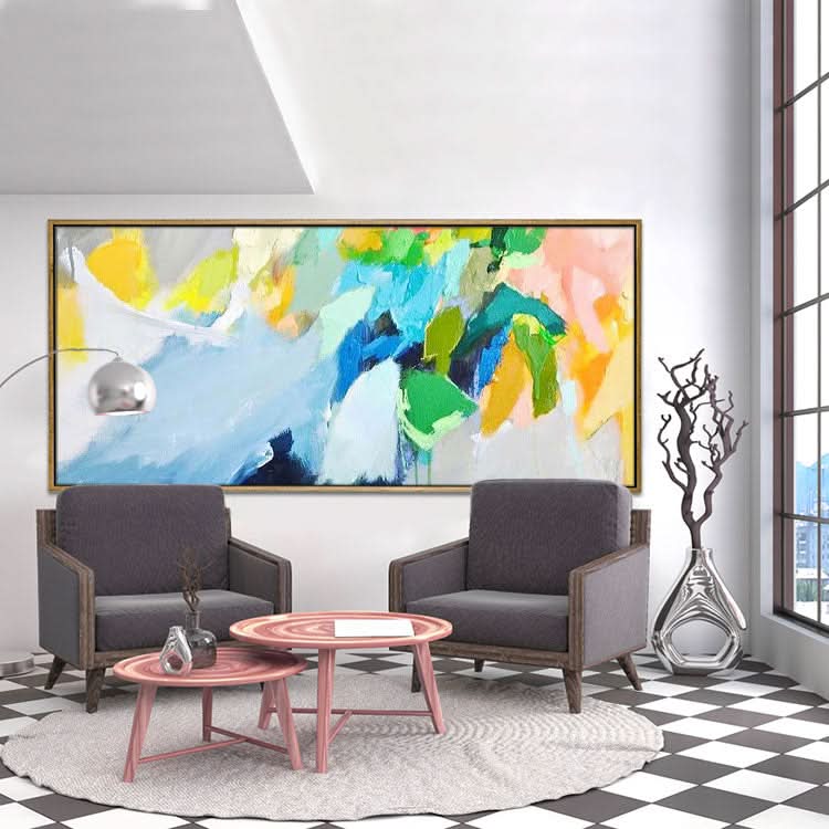 Handgemaltes Ölgemälde Großes Ölgemälde Leinwand Wohnzimmer Abstraktes Ölgemälde Wohnzimmer Hellblau Abstrakte Kunst Grüne Malerei | Verdiene deinen Lebensunterhalt