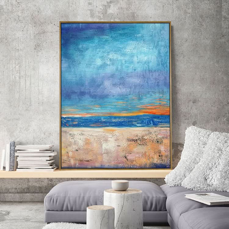 Marine Far View - Handgemaltes Meeresgemälde auf Leinwand, Wandkunst, Landschaftsgemälde