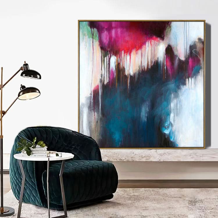 Handgefertigtes Ölgemälde auf Leinwand, rotes Gemälde, tiefblaues Gemälde, schwarze Kunstleinwand, moderne Gemälde, groß | Schockierend beim Anblick