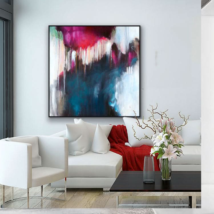 Handgefertigtes Ölgemälde auf Leinwand, rotes Gemälde, tiefblaues Gemälde, schwarze Kunstleinwand, moderne Gemälde, groß | Schockierend beim Anblick