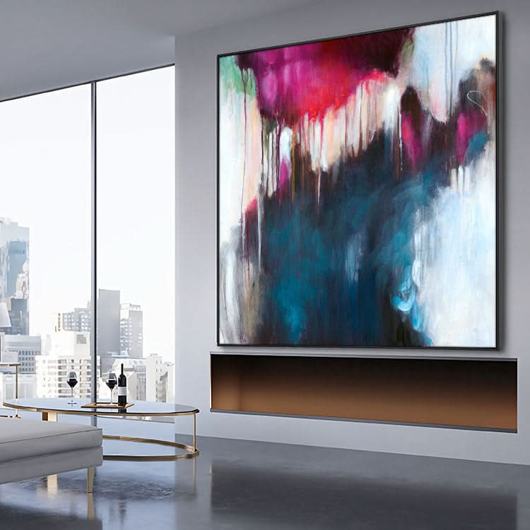 Handgefertigtes Ölgemälde auf Leinwand, rotes Gemälde, tiefblaues Gemälde, schwarze Kunstleinwand, moderne Gemälde, groß | Schockierend beim Anblick
