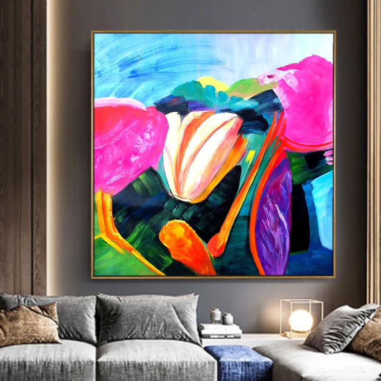 Peinture jaune Peinture abstraite originale Peinture murale contemporaine Art abstrait acrylique sur toile | Fleur de Cushaw