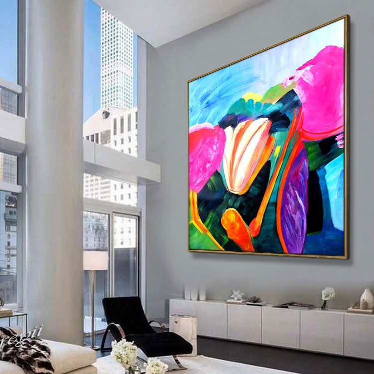 Peinture jaune Peinture abstraite originale Peinture murale contemporaine Art abstrait acrylique sur toile | Fleur de Cushaw