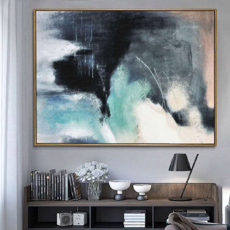 Regenwolken bedeckten den Himmel - Handgemaltes abstraktes Acrylgemälde Landschaftskunst