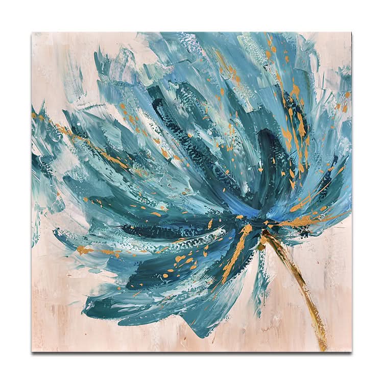 Grande peinture abstraite acrylique beige Art mural abstrait noir Peinture bleue | Fleurs agitées par la brise