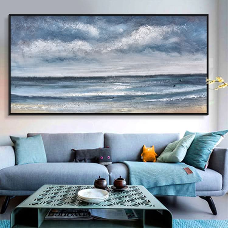 Original Painting On Canvas Oil Hand Painting Living Room Abstract Canvas Wall Art Blue Painting | Sea level#2