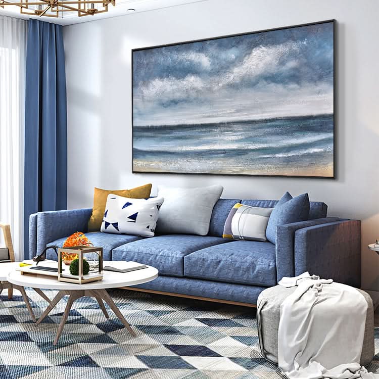 Original Painting On Canvas Oil Hand Painting Living Room Abstract Canvas Wall Art Blue Painting | Sea level#2