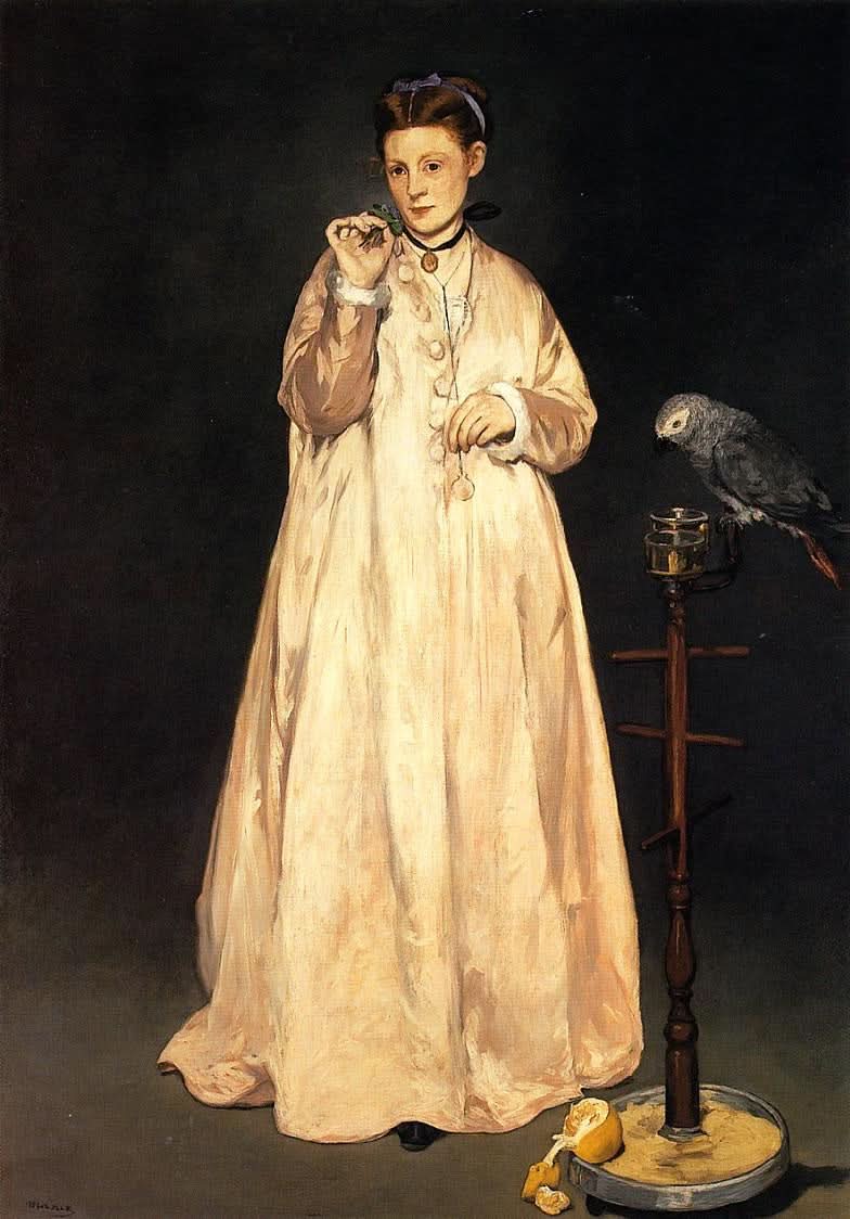 Jeune femme avec un perroquet