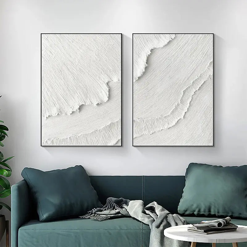 White Minimalist Textured Paintings Canvas Set of 2 #MM065
