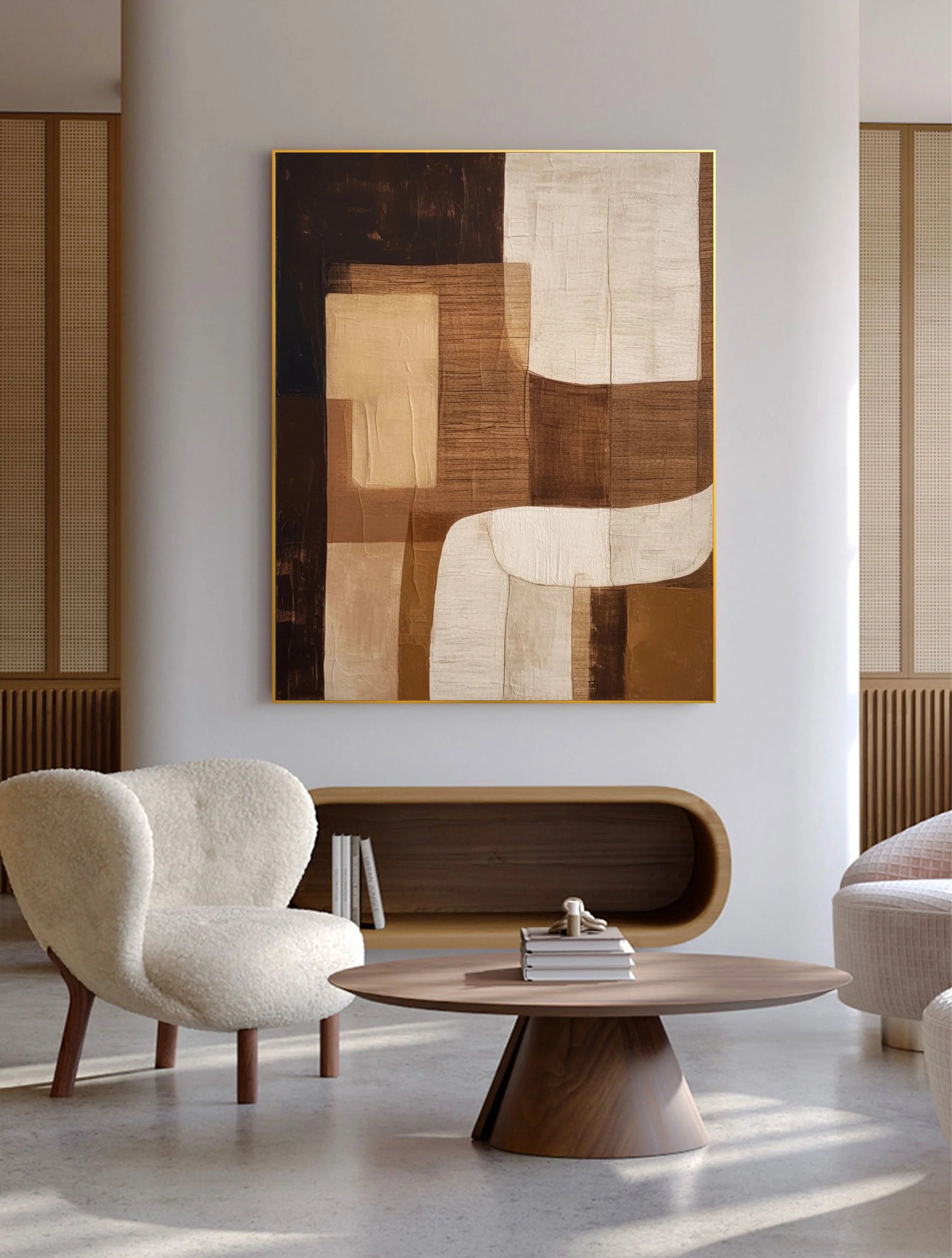 Eleanos Gallery Tan and Brown Wabi Sabi Big Canvas Abstract Wall Decor by Artist