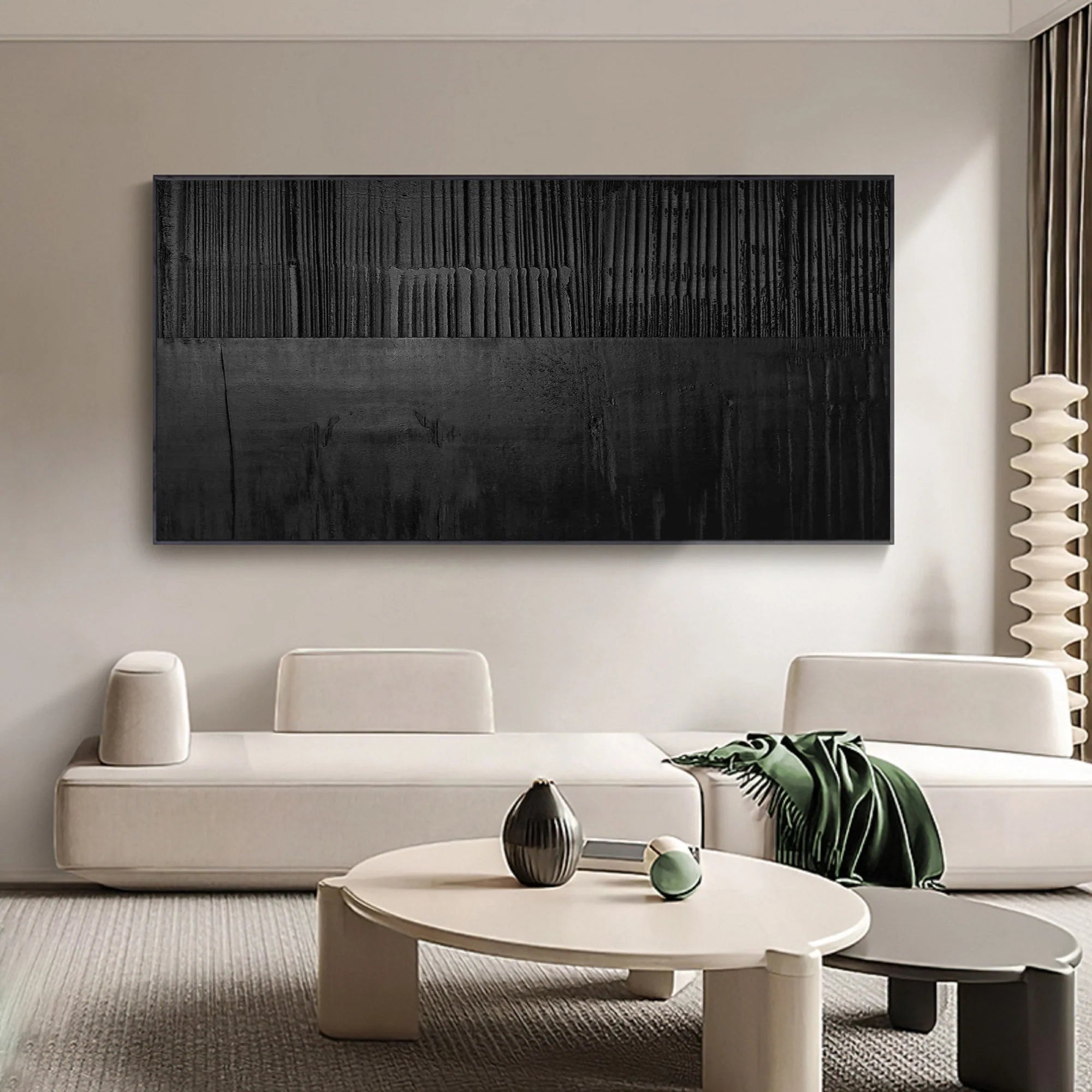 Oversize Black Textured Minimalist Framed Canvas for Living Room/Bedroom