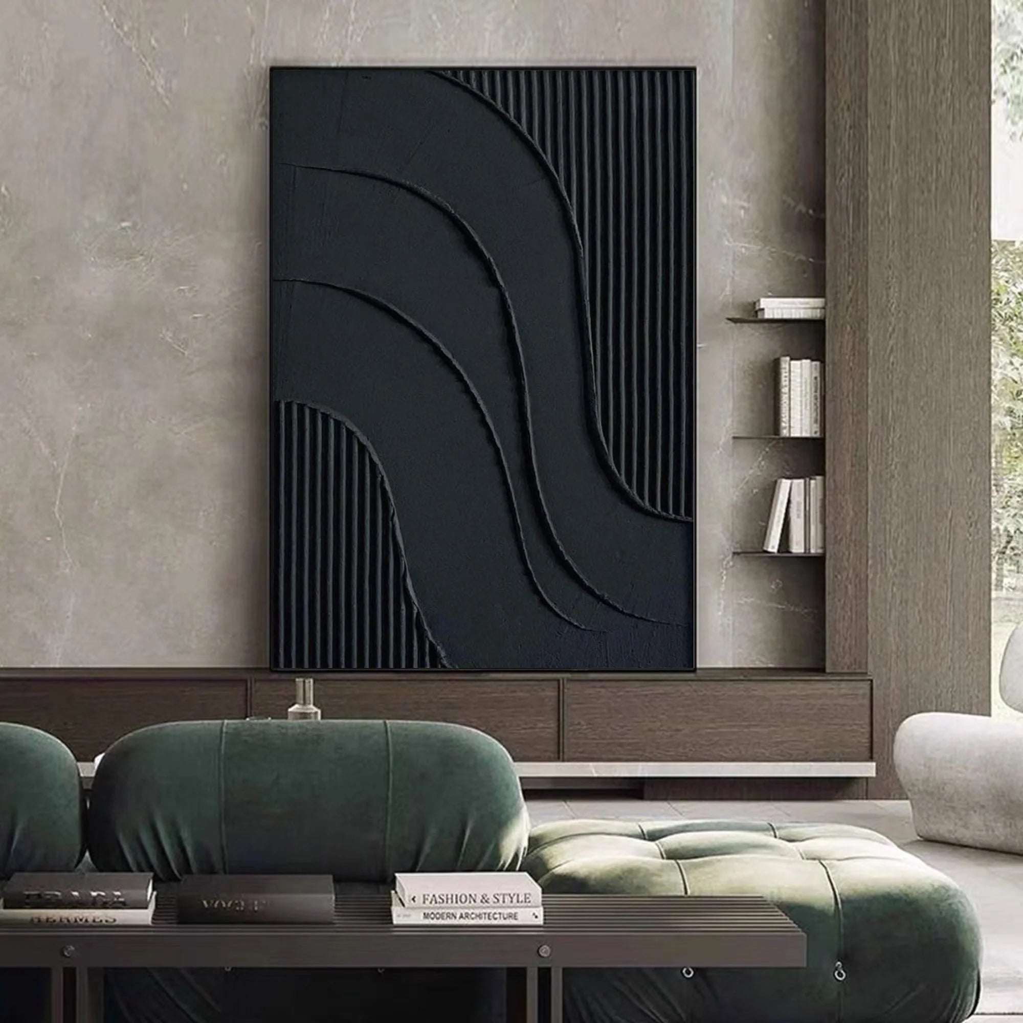Black 3D Textured Minimalist Original Handcrafted Painting On Canvas Large Abstract Wall Art Luxury Modern Home Decor