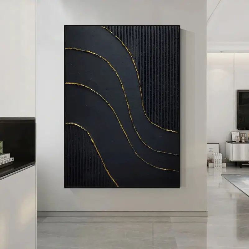 Black Gold Minimalist Textured Painting #MZ011