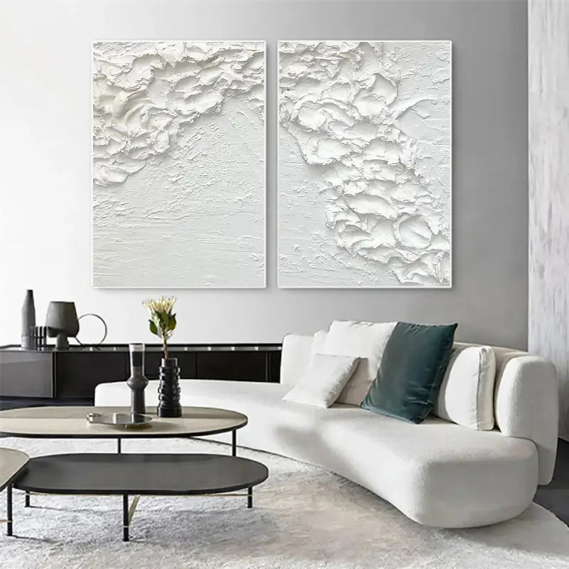 White Minimalist Textured Paintings Canvas Set of 2 #MM061