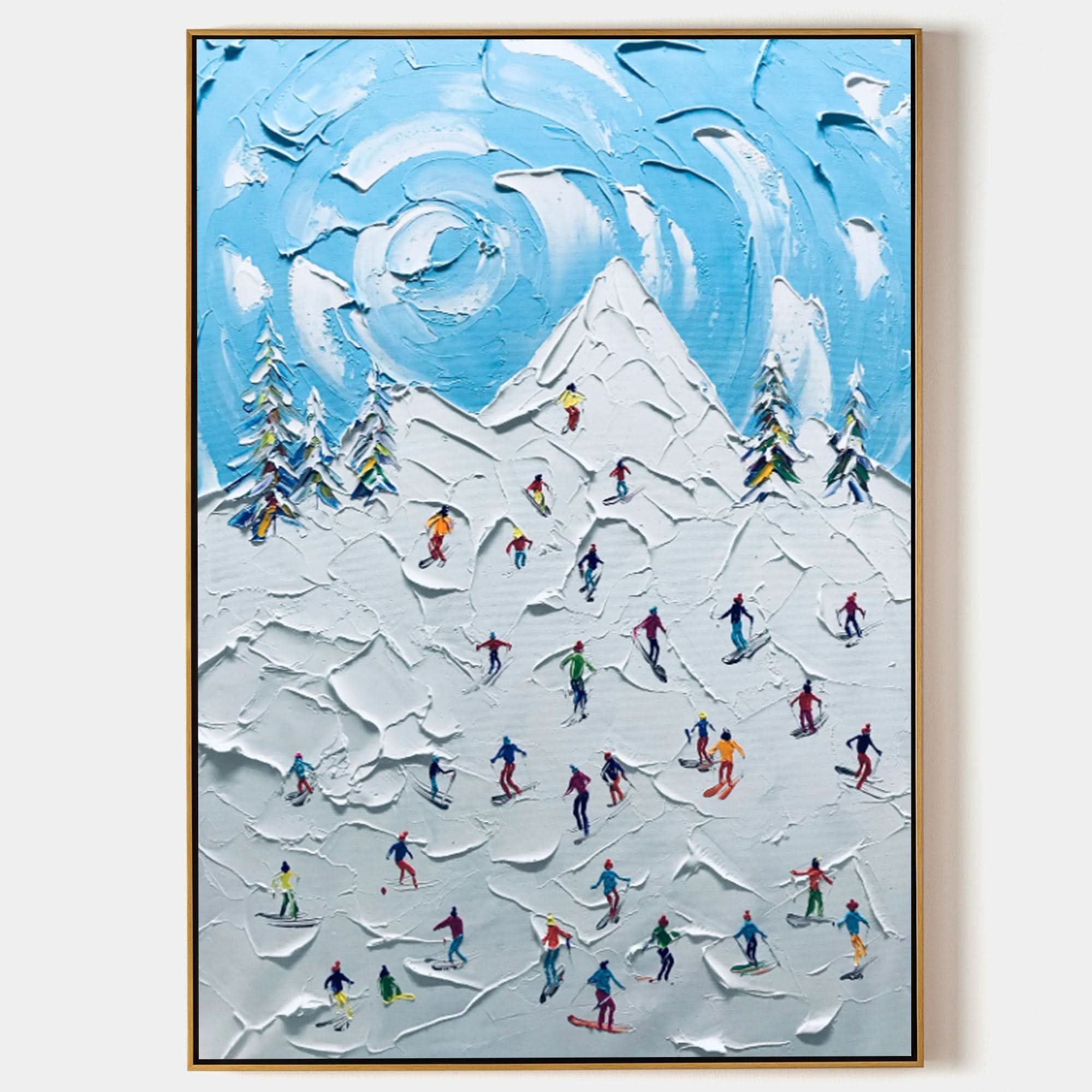Skier Painting Snow Mountain Skier 3D Landscape Painting Snow Landscape Painting 3D Plaster Art