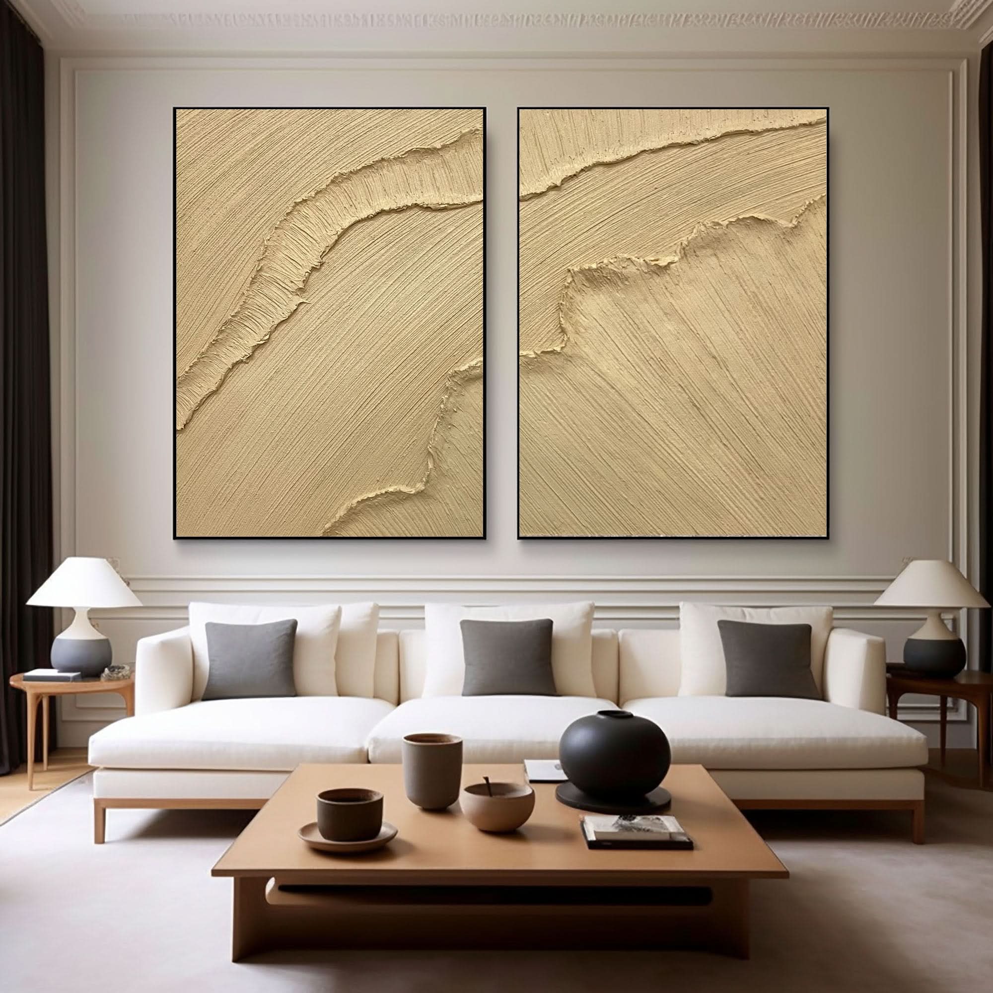 Modern Beige Texture Canvas Wall Art Duo Set Of 2 #BBS 001