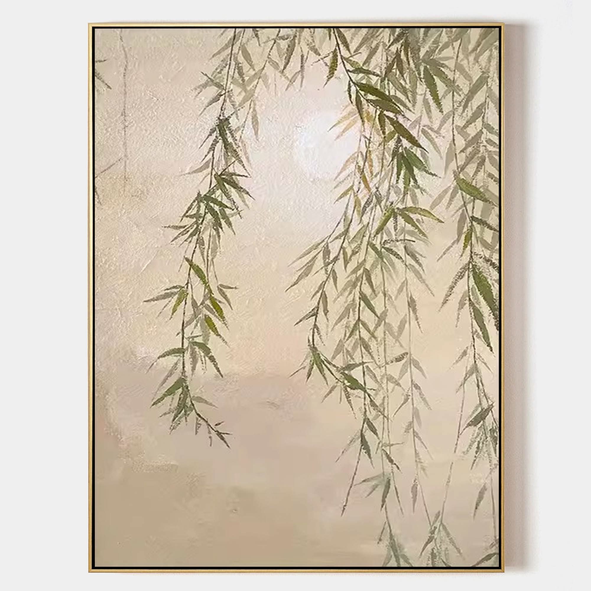 Green Willow On Canvas Wabi-Sabi Art Green Willow Oil Painting Willow Landscape Wall Art