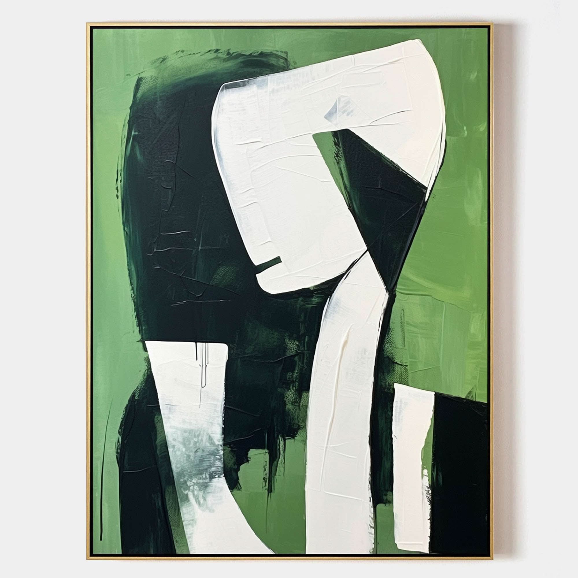 Large Green and White Contemporary Minimalist Oil Painting Original Artist Green and White Wall Art