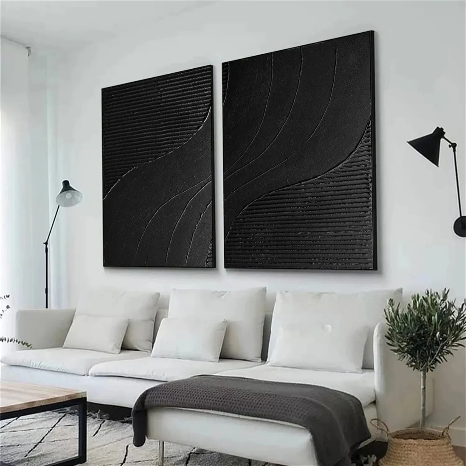 Black Minimalist Textured Paintings Canvas Set of 2 #MZ102