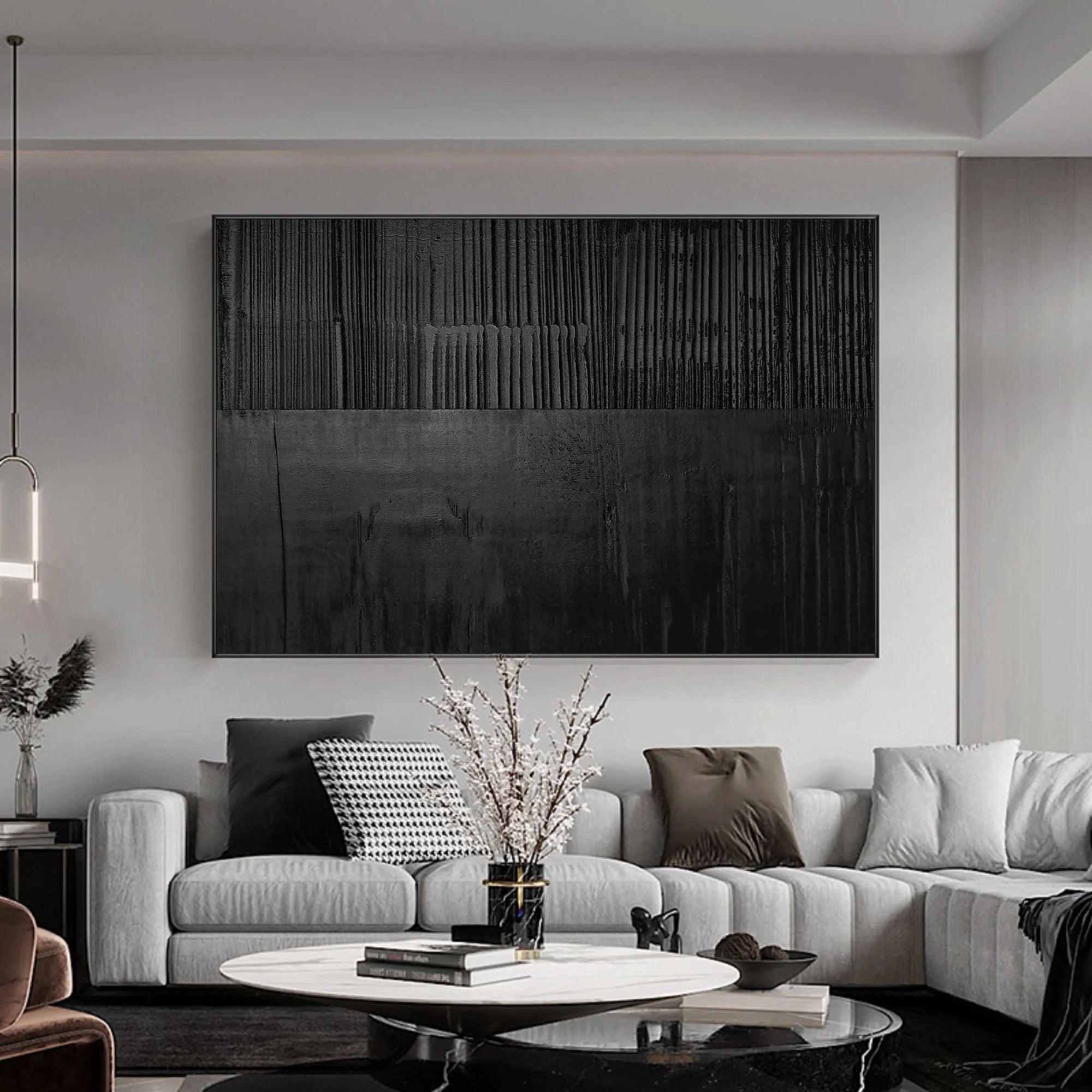 Oversize Black Textured Minimalist Framed Canvas for Living Room/Bedroom