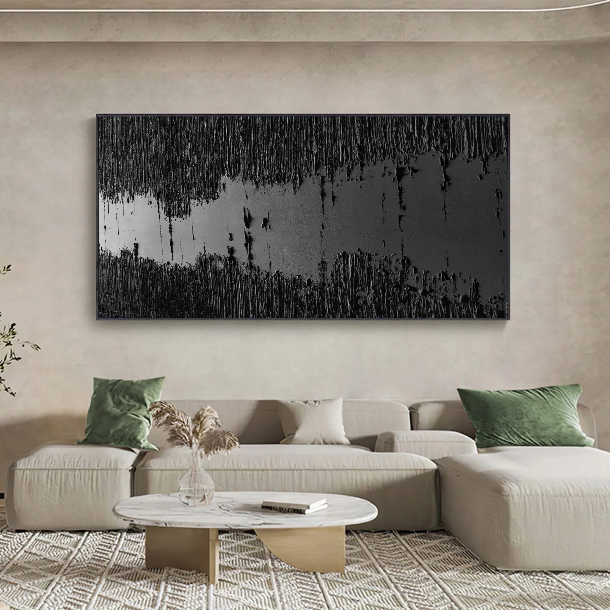 Black 3D Textured River Minimalist Painting on Canvas for Wall Decro