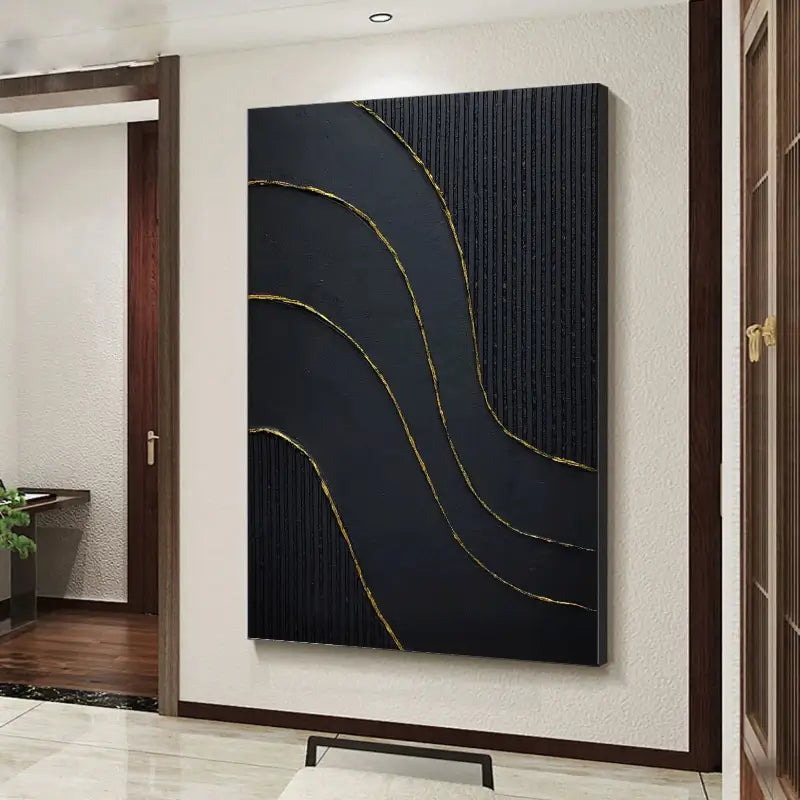 Black Gold Minimalist Textured Painting #MZ011