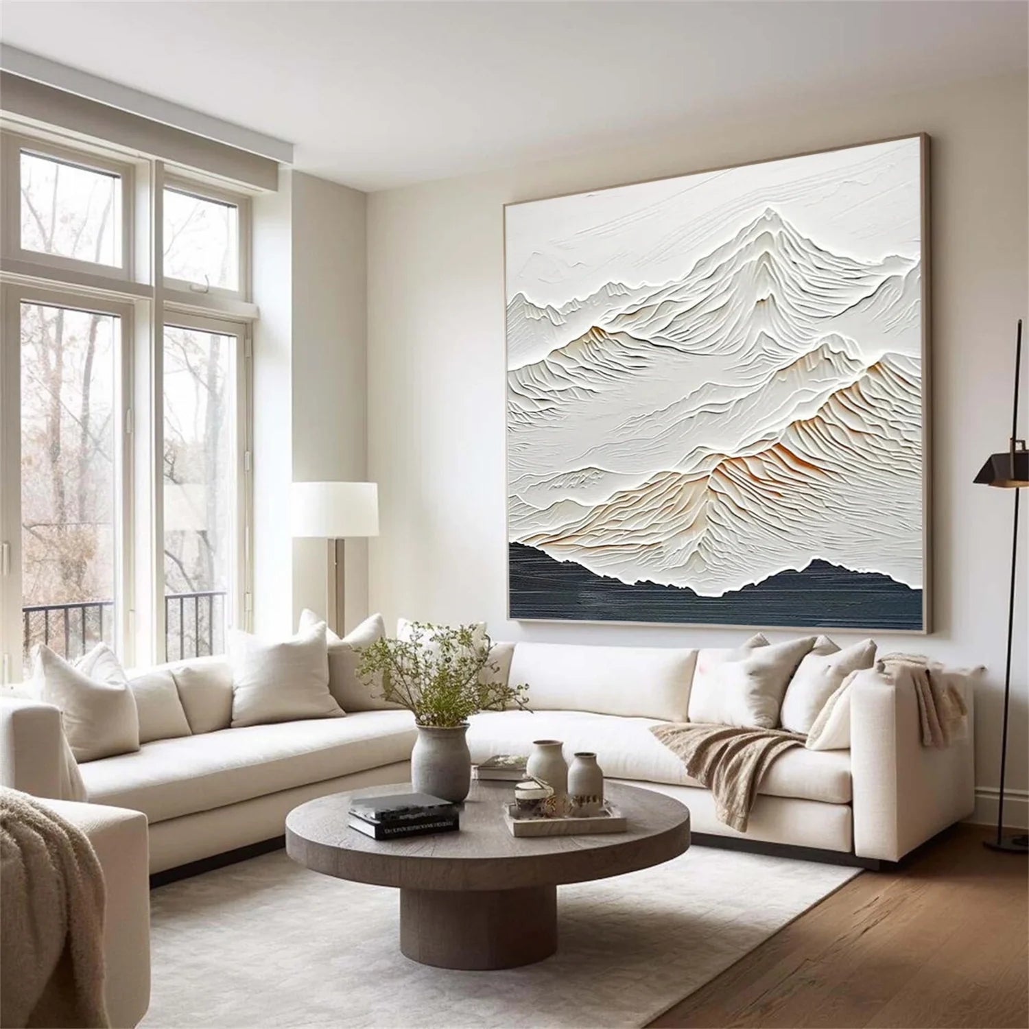 White Minimalistic Mountain Textured Art #MM221
