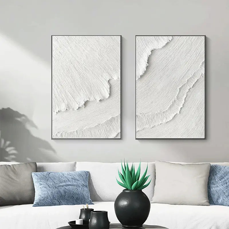 White Minimalist Textured Paintings Canvas Set of 2 #MM065