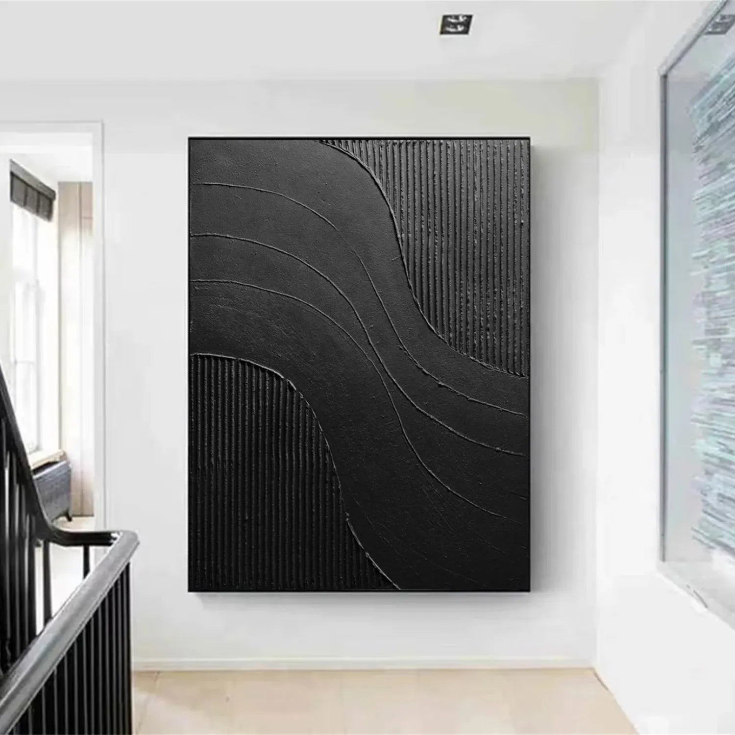 Black Minimalist Textured Painting Canvas #MZ104