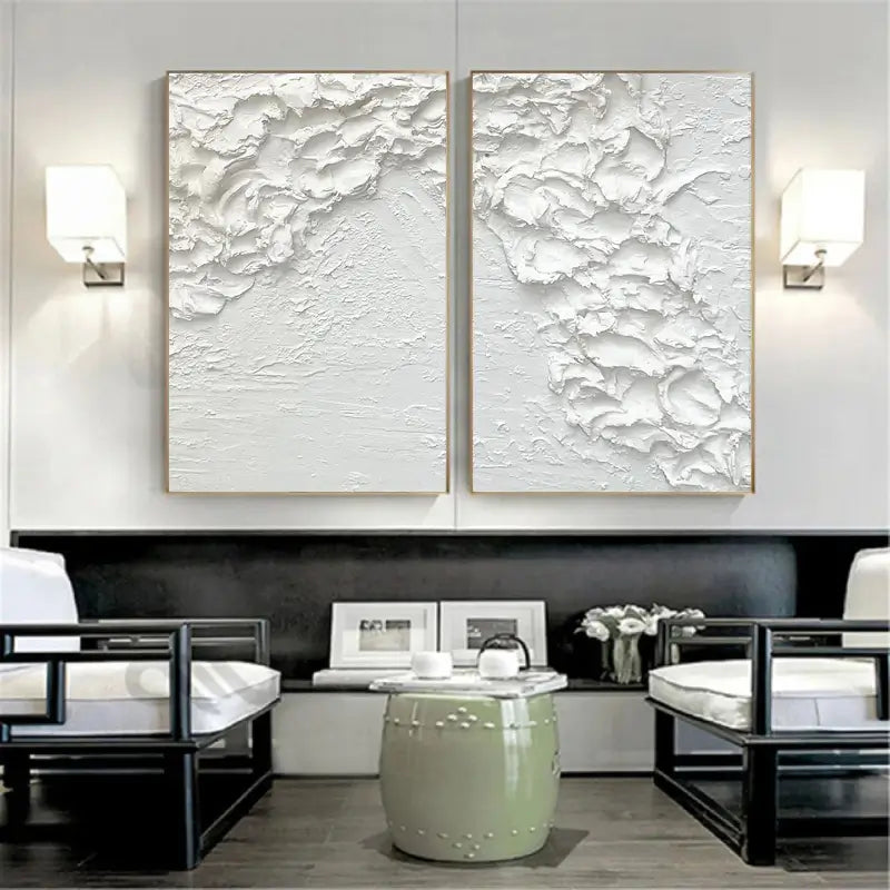White Minimalist Textured Paintings Canvas Set of 2 #MM061