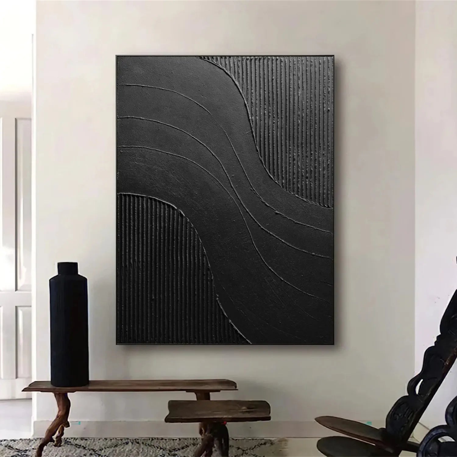 Black Minimalist Textured Painting Canvas #MZ104