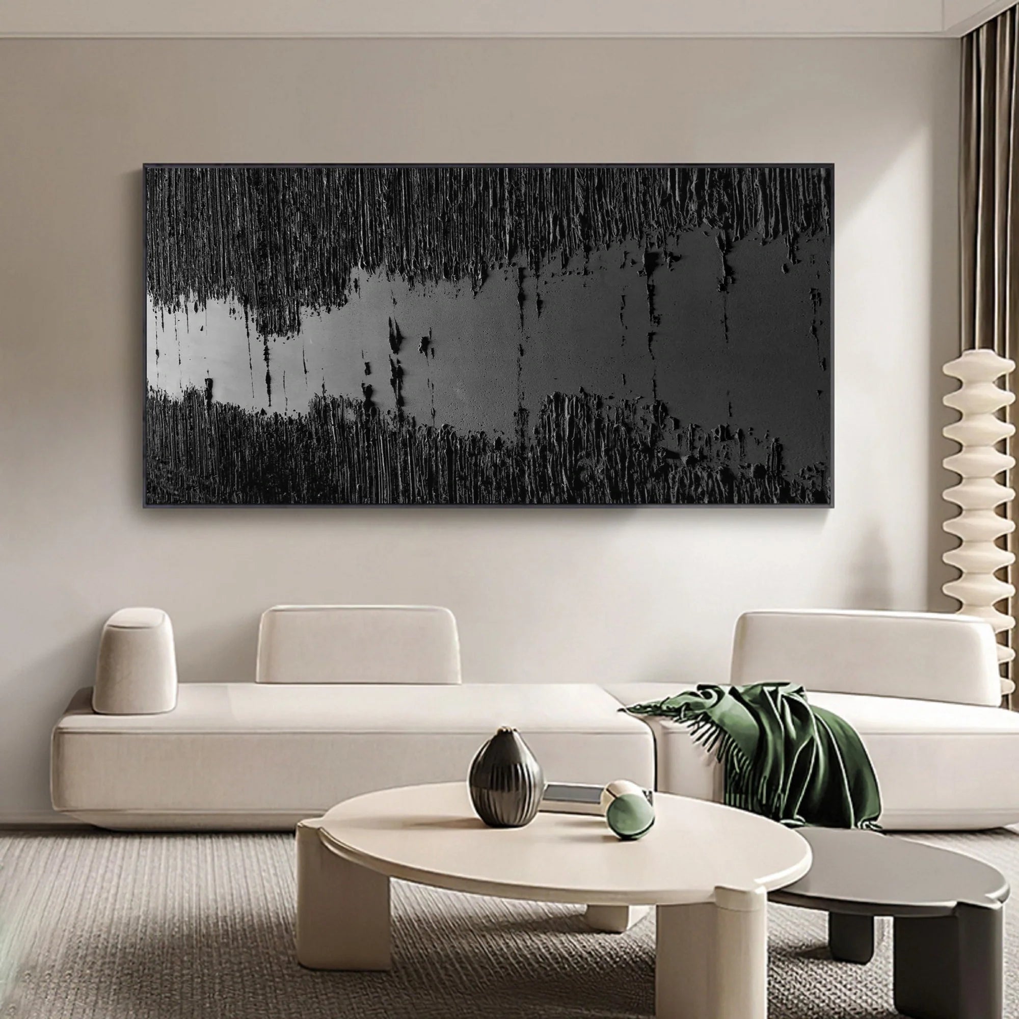 Black 3D Textured River Minimalist Painting on Canvas for Wall Decro