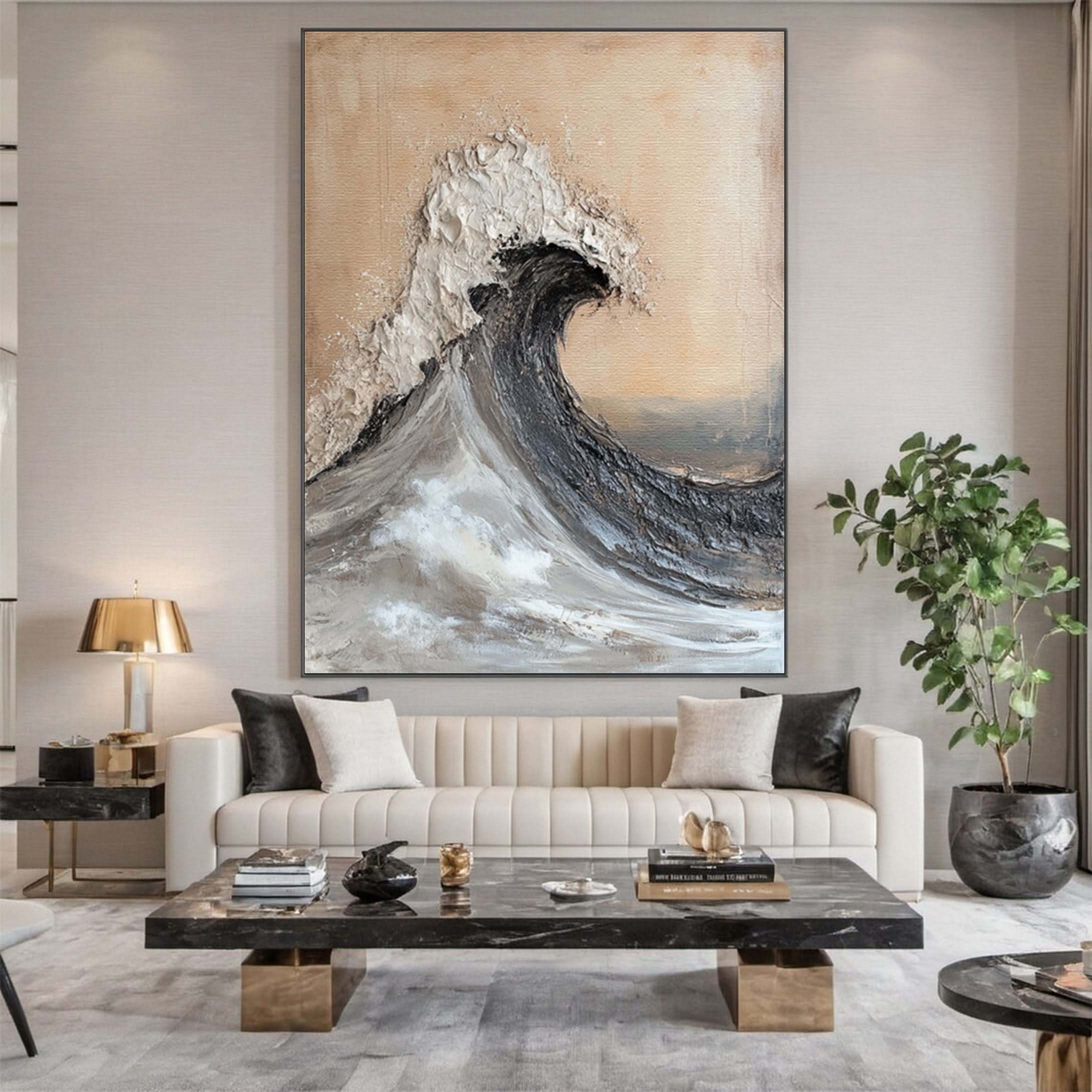 Dynamic Ocean Wave Canvas Art Textured Sea Painting #OS 069