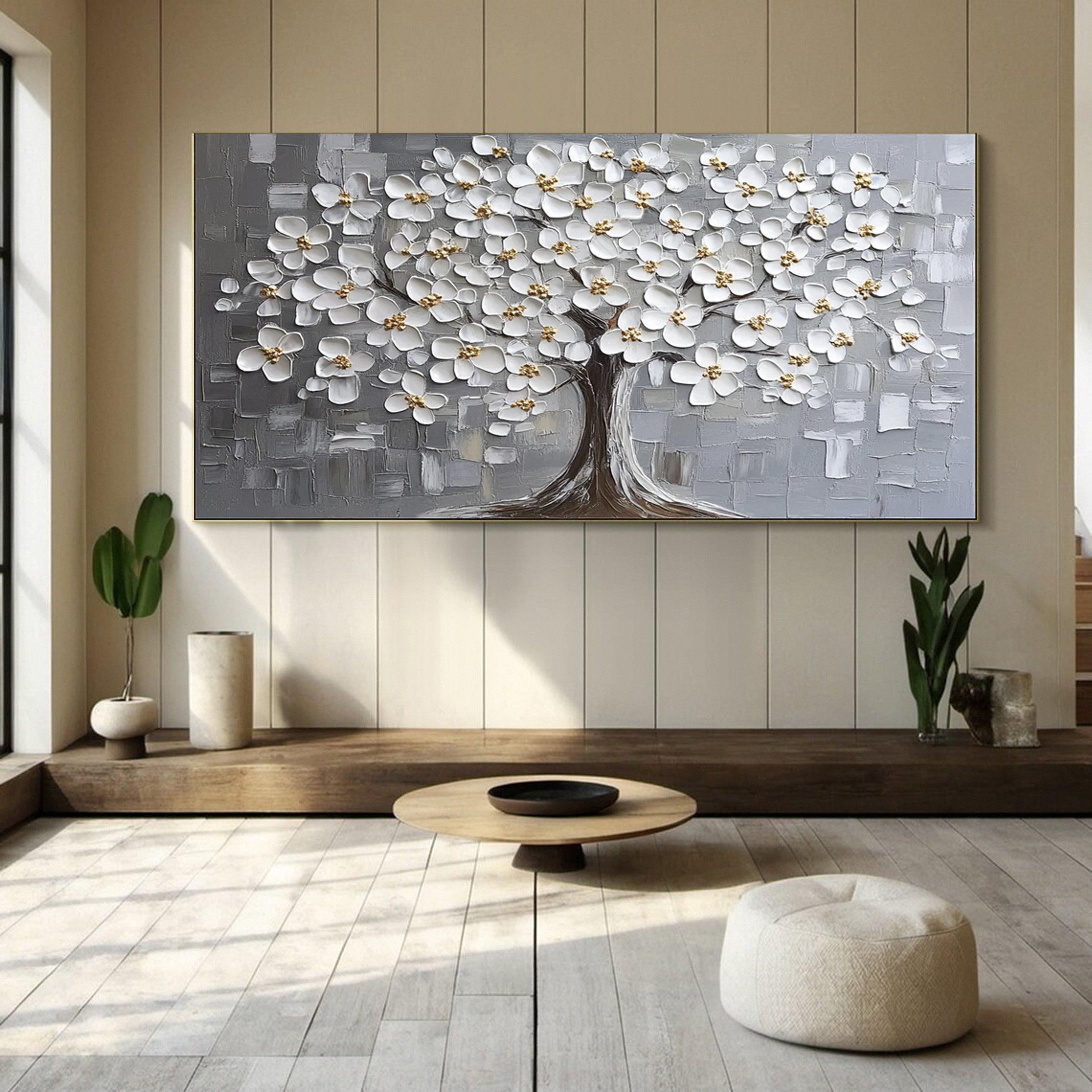 Luxurious Silver Tree Canvas Print Tranquil Home Art #CAP 036
