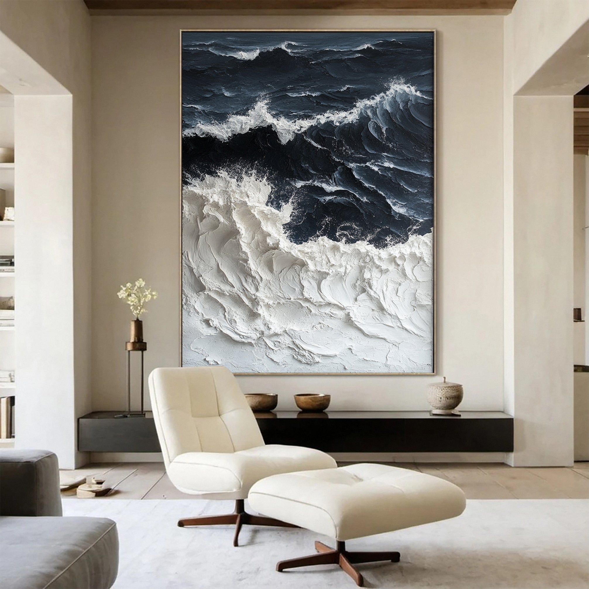 Luxury Ocean Wave Art with 3D Textured Finish for Upscale Homes #OP 041